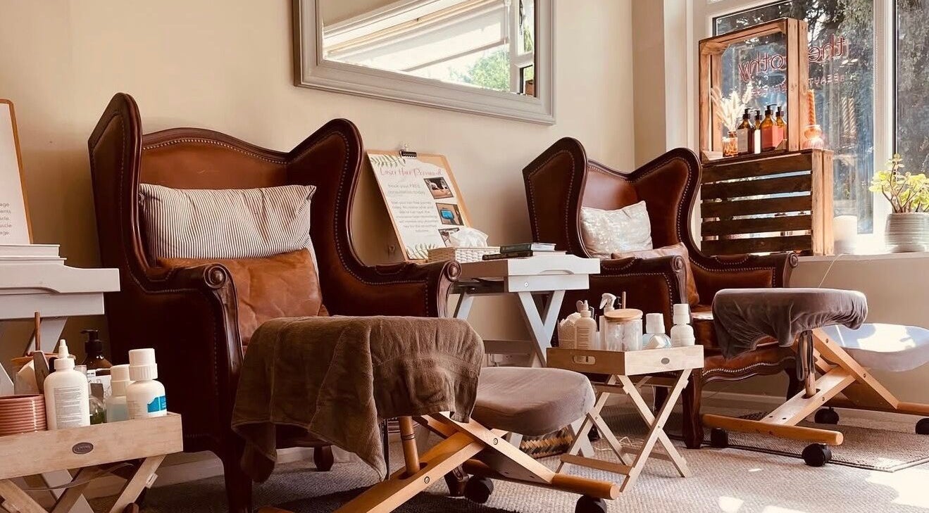 Cozy relaxation chairs at The Bothy, York, England, GB for beauty and wellness treatments.