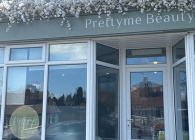 Prettyme Beauty Allestree entrance with floral decor in Derby, England, GB.