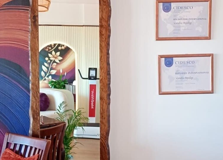 Artful interior of Coco Ruby Integrative Anti-Ageing & Aesthetics in Cape Town, Western Cape, ZA showcasing decor and certificates.