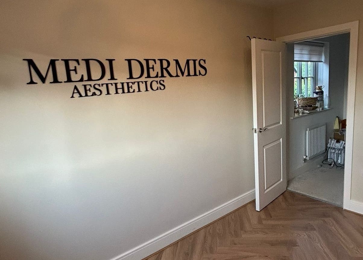 Entrance to Medi Dermis Aesthetics in Chorley, England, GB with open door and elegant decor.