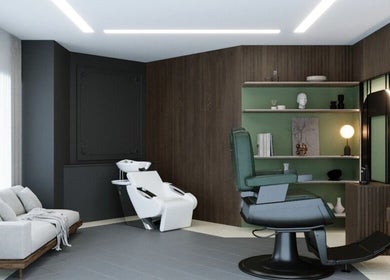 Modern interior of Prepare Yourself Salon in Al Hofuf, Eastern Province, SA with chic decor and styling chair.