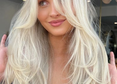 Blonde hair styled to perfection at STUDIO QUE, Innaloo, Western Australia, AU.