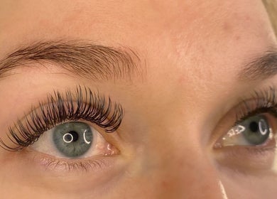 Close-up of elegant eyelash extensions at BlushBeauty, Poole, England, GB.