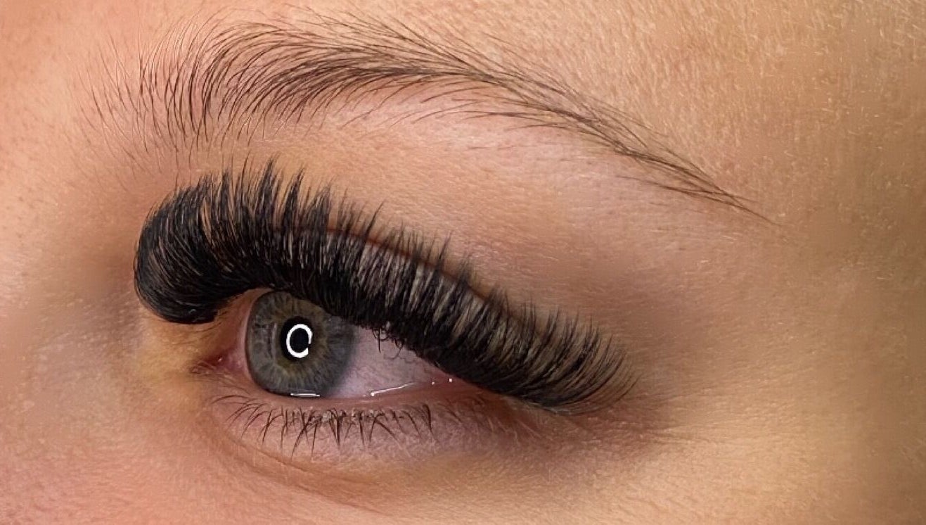 Close-up of lush eyelash extensions at BlushBeauty, Poole, England, GB.