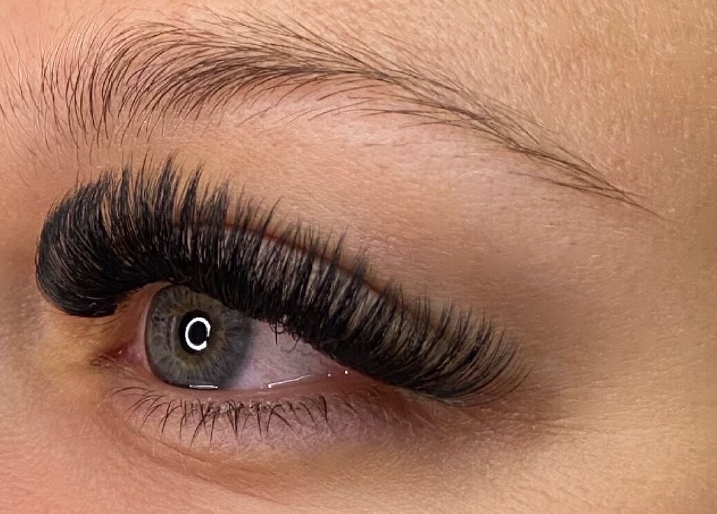 Close-up of lush eyelash extensions at BlushBeauty, Poole, England, GB.
