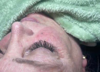 Close-up of eyelash extensions at CLB Lashes, Ramsey, England, GB showcasing luxurious lash application.