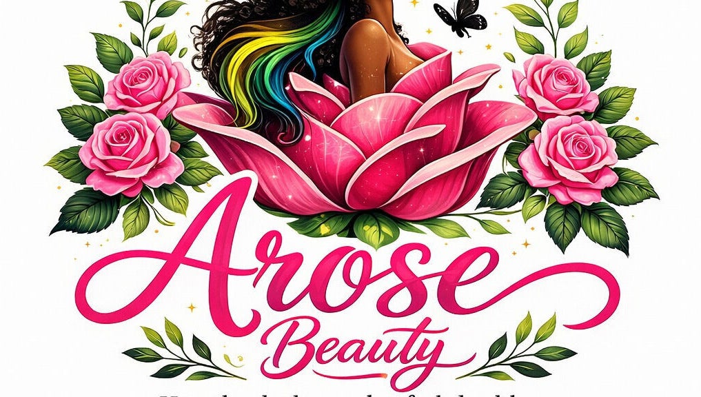Illustration of Arose Beauty Salon & Supply logo with roses, Bridgetown, Saint Michael, BB.