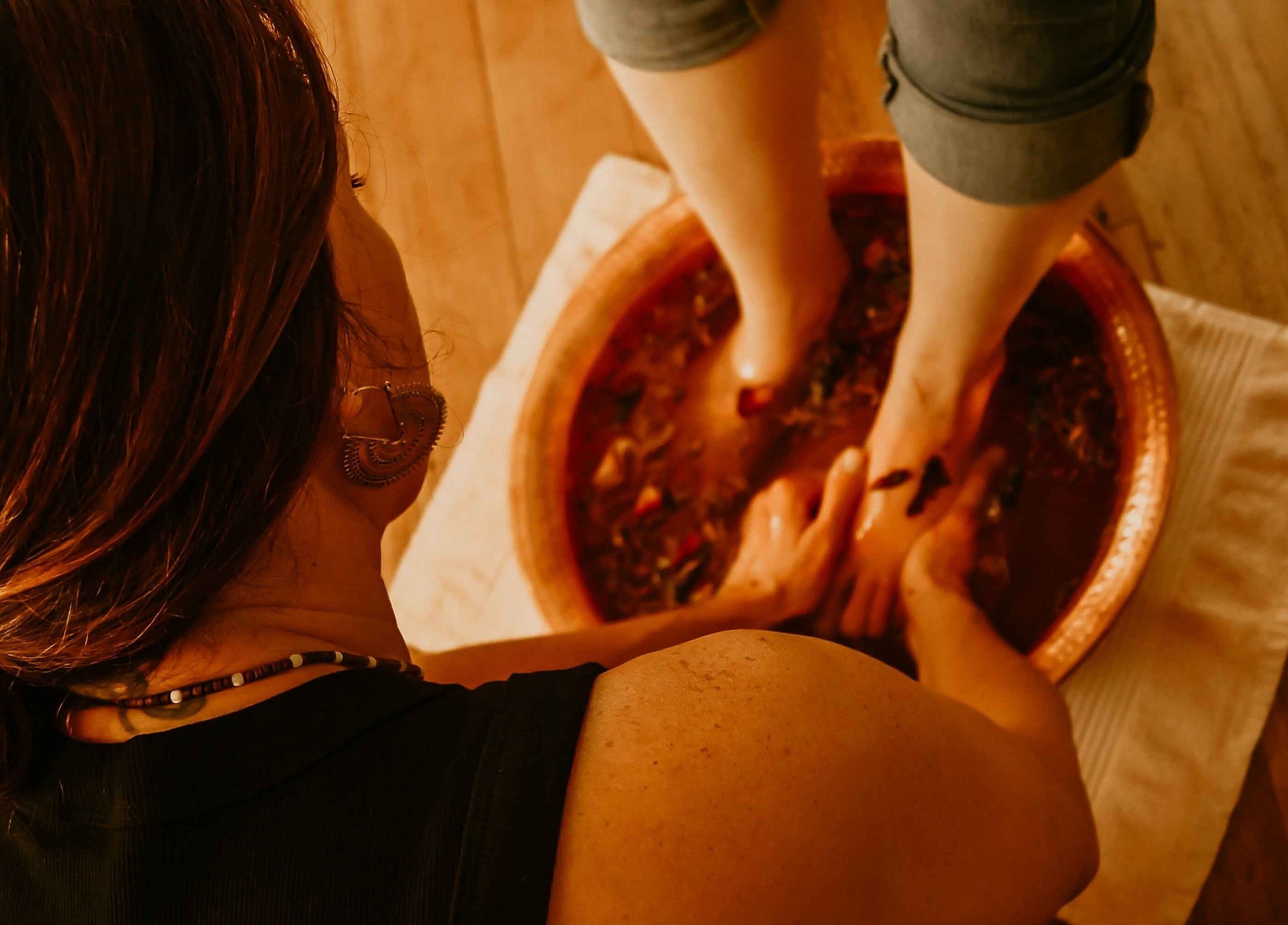 Foot bath therapy at The Temple Of Bliss, Colac, Victoria, AU for relaxation and rejuvenation.