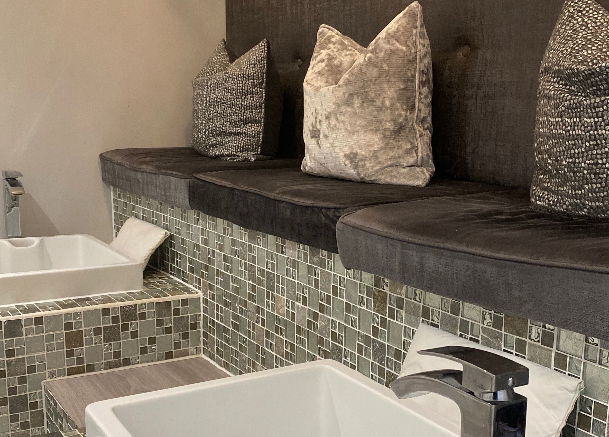 Luxurious seating and foot baths at Nails and More at No.4, Ross-on-Wye, England, GB.