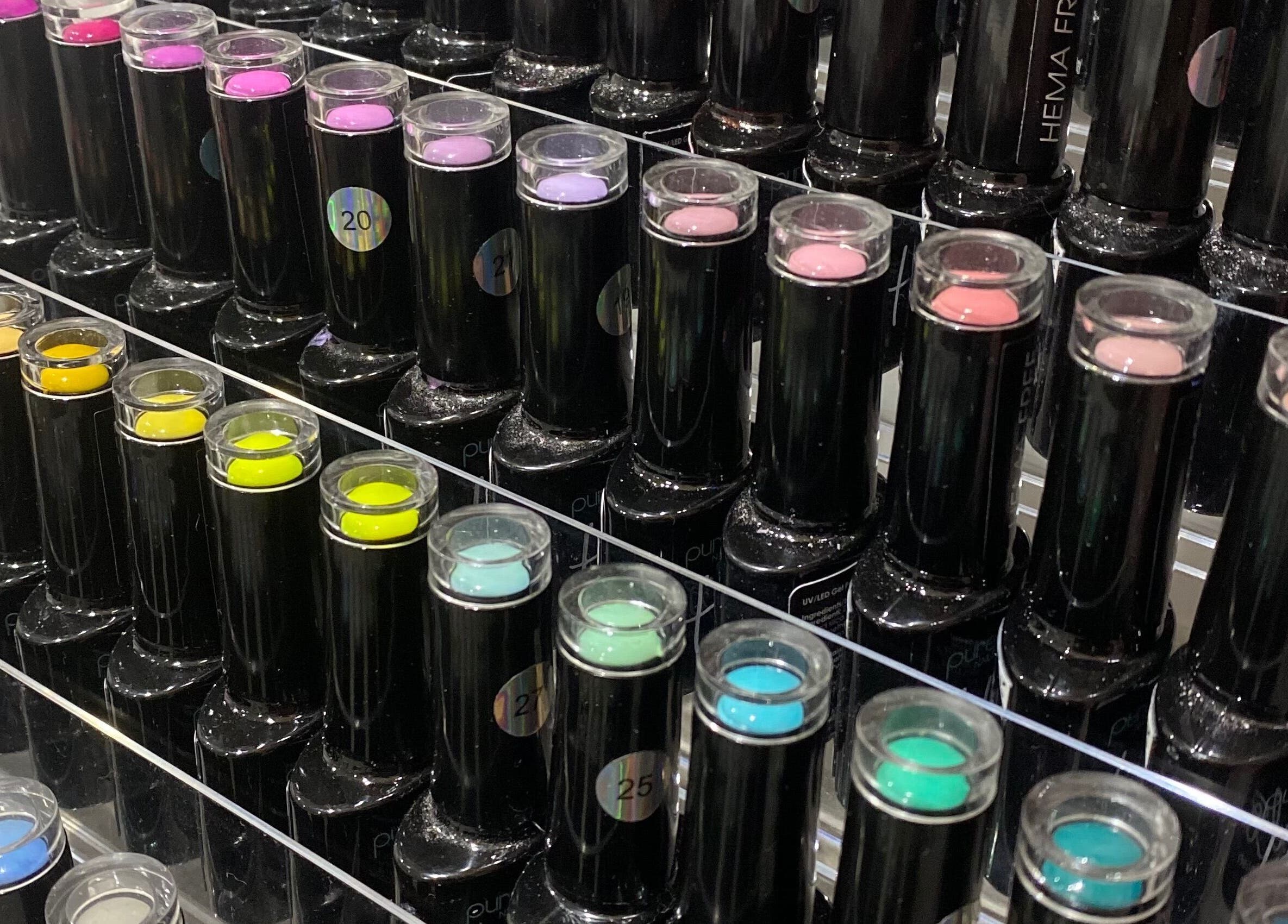 Colorful nail polish bottles at Nails and More at No.4, Ross-on-wye, England, GB.