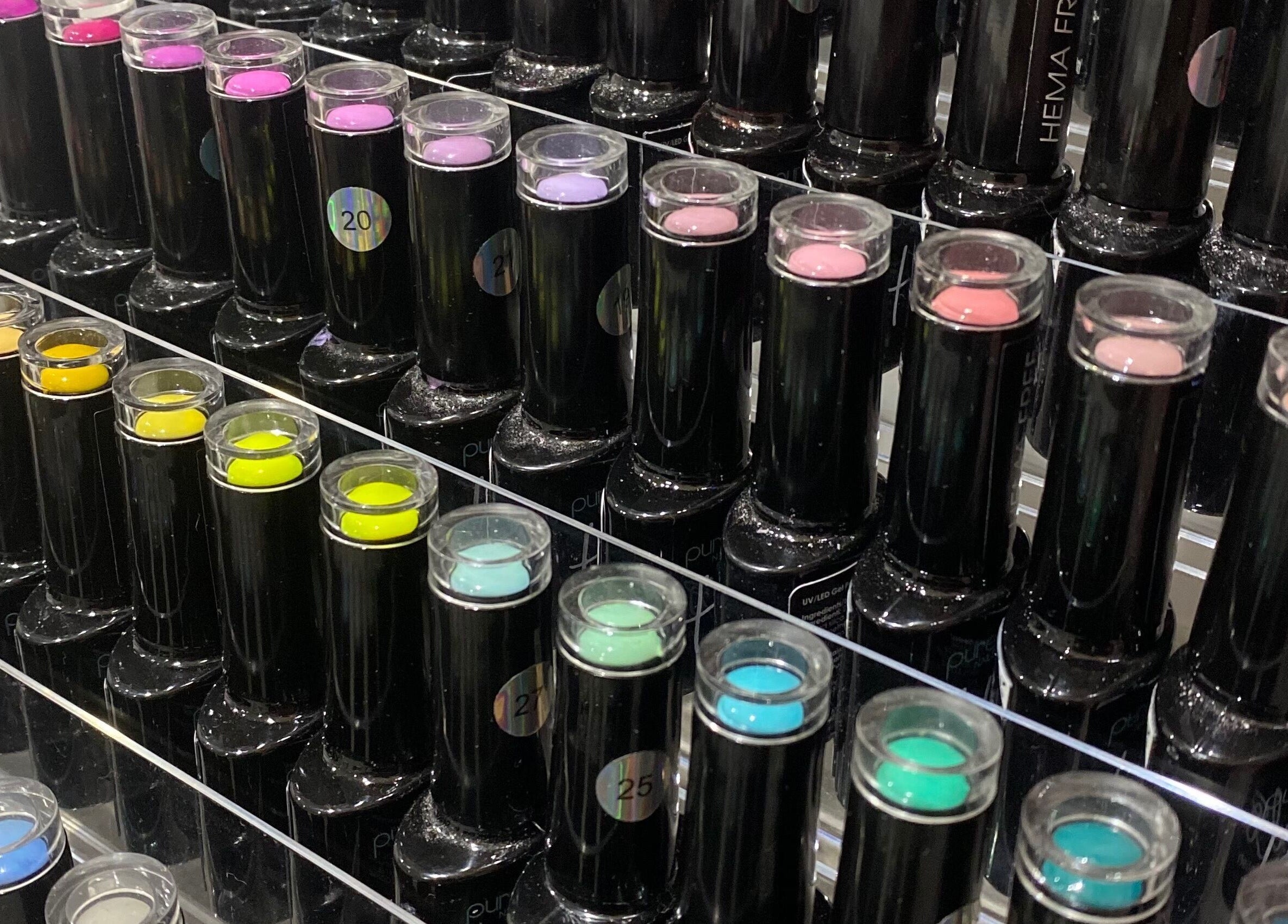 Colorful nail polish bottles at Nails and More at No.4, Ross-on-wye, England, GB.