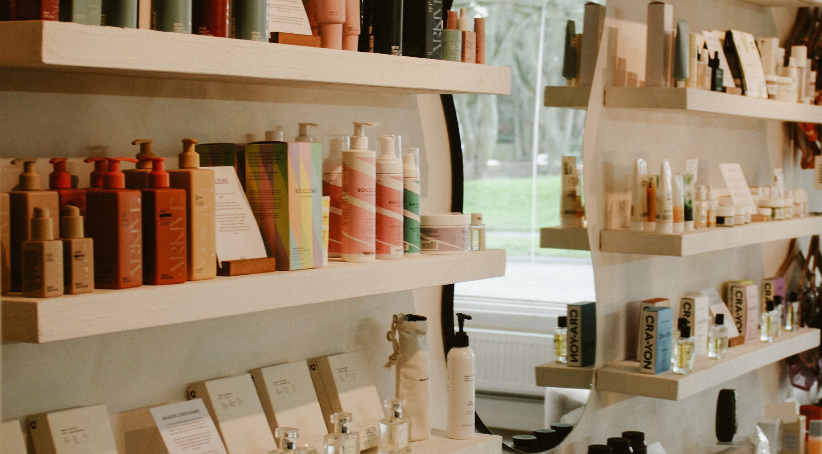 BAER's curated beauty shelves showcasing premium products in Waltham, England, GB.