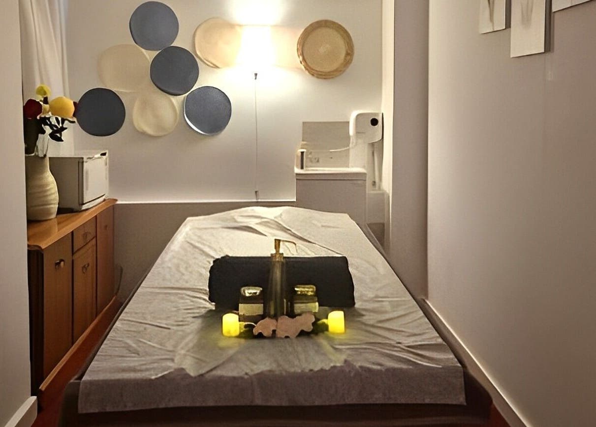Relaxing massage room at Shewa Thai massage & Spa, Stoke-on-Trent, England, GB, featuring calming decor.