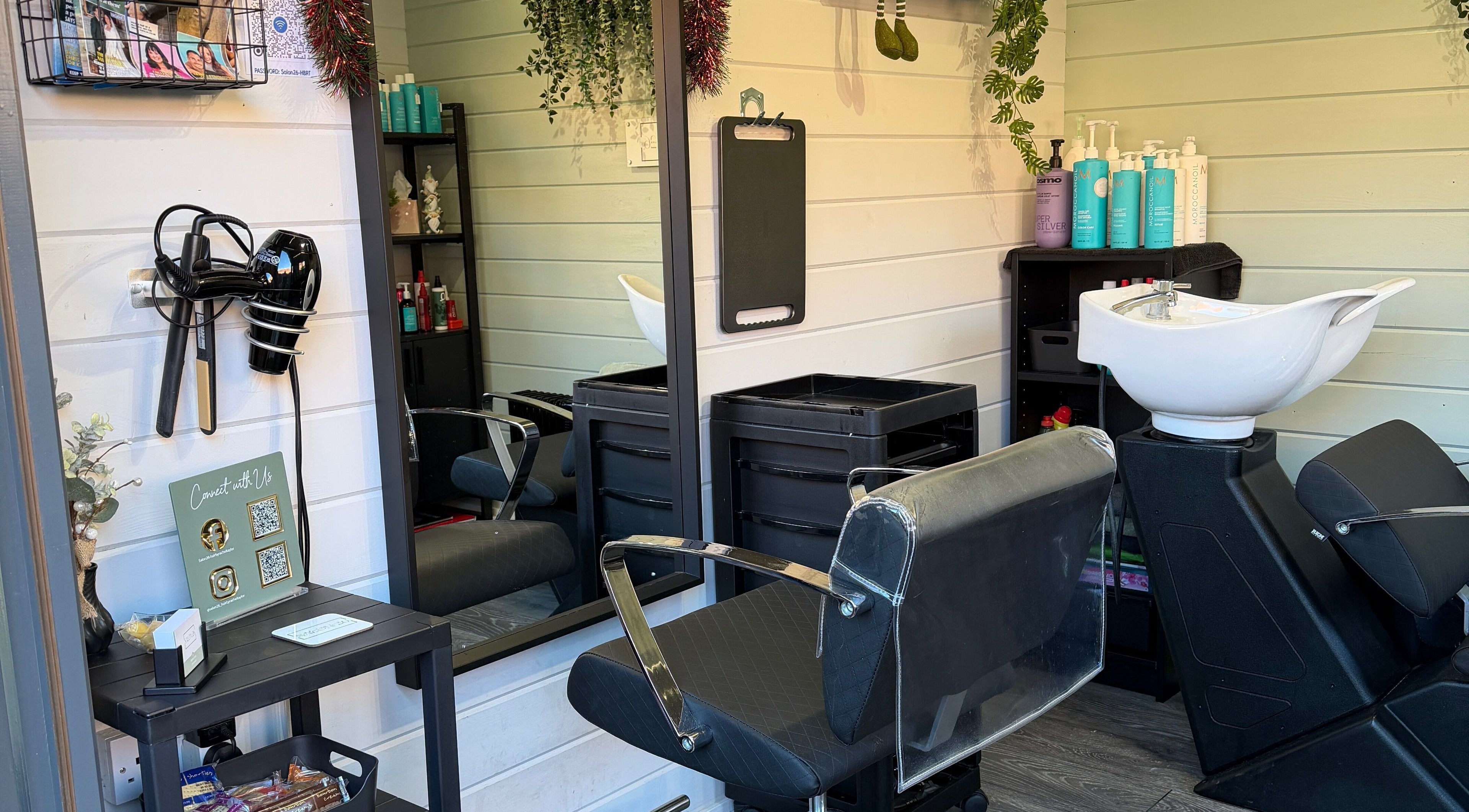 Modern styling and washing area at Salon 26 - Hair by Rachel Taylor in Houghton Regis, England, GB.