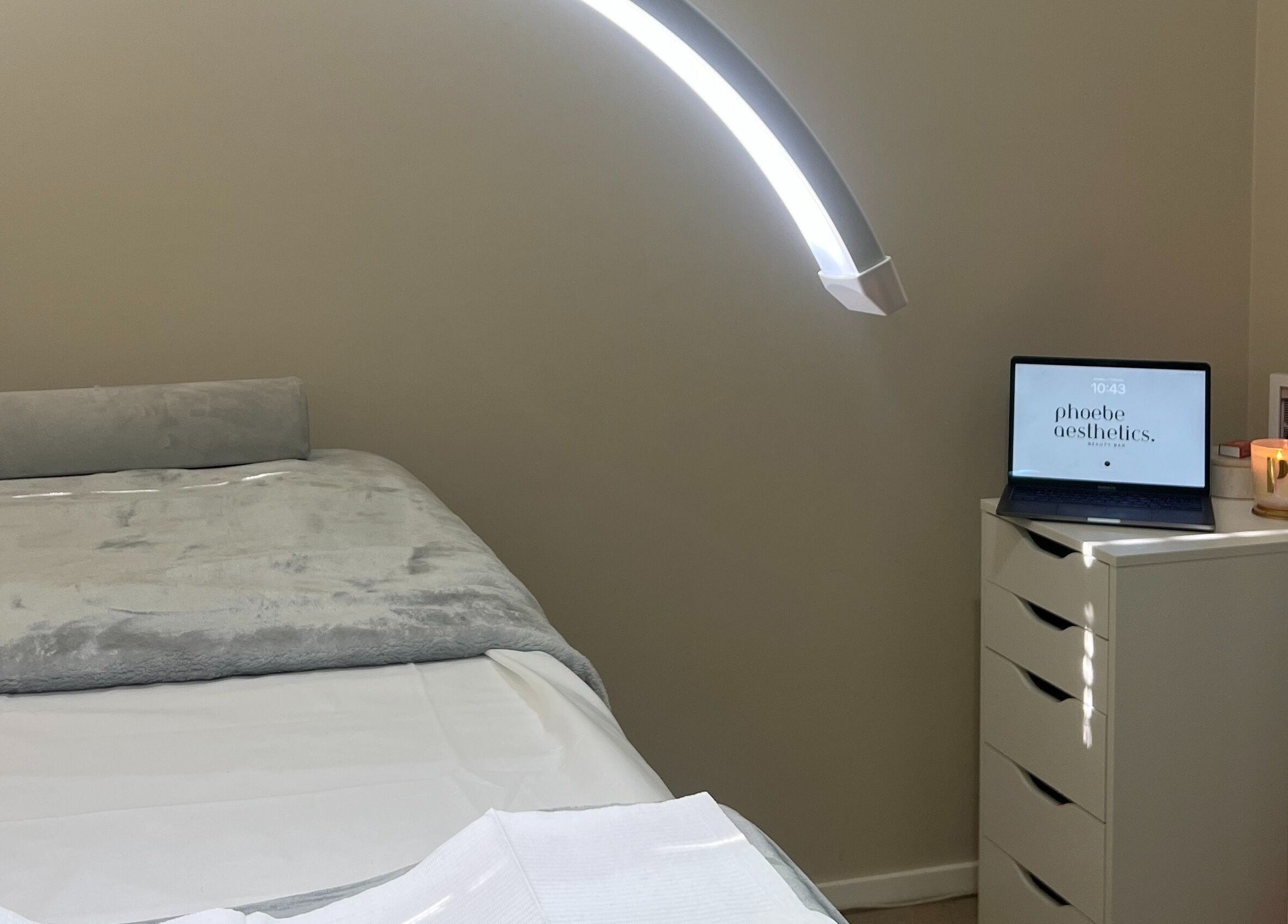 Calm treatment room at Phoebe Aesthetics Beauty Bar, Shenton Park, Western Australia, AU.