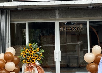 Relaxa Wellness Spa entrance with balloons and flowers in City Of Iriga, Bicol, PH.