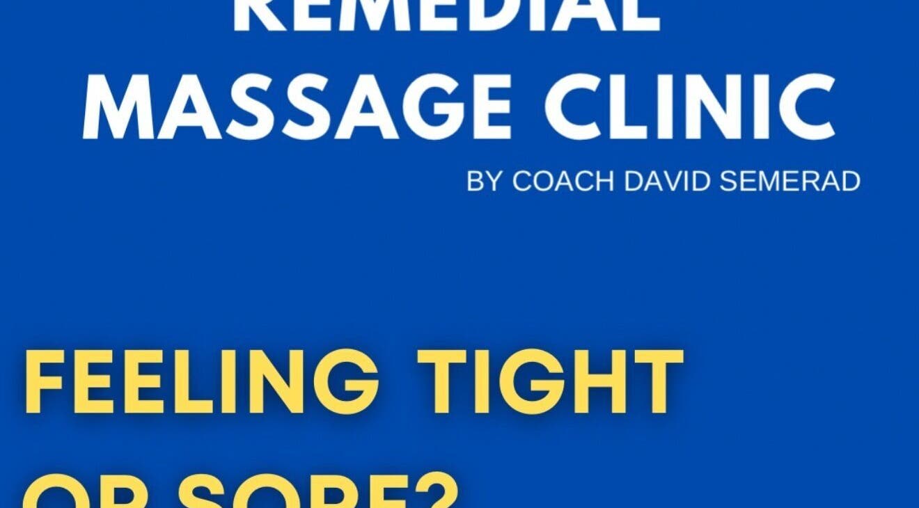 Sign for Remedial Massage Clinic at BGC, PH offering massage services by Coach David Semerad.