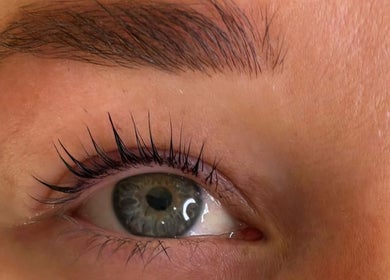 Close-up of enhanced eyelashes at Sapphire Beauty, Lowestoft, England, GB, showcasing detailed lash work.