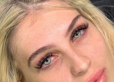 Close-up of elegant lash extensions at luxenhanced in Radcliffe, England, GB, showcasing intricate beauty care.