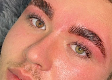 Close-up of perfectly shaped eyebrows by luxenhanced at Radcliffe, England, GB.