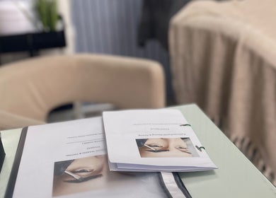Relaxing beauty room setup at Beauteous in Southampton, England, GB with treatment materials on display.