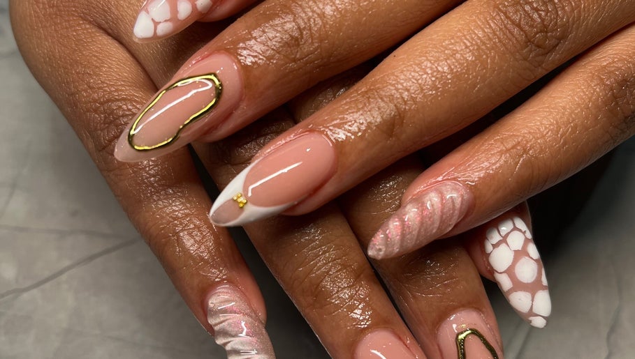 Intricate nail art at Polished by Sarina, Sandton, Gauteng, ZA. Showcasing creative and stylish manicure designs.