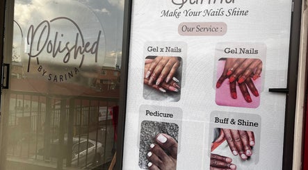 Nail services at Polished by Sarina, Sandton, Gauteng, ZA; showcasing gel nails, pedicure, and buff & shine.