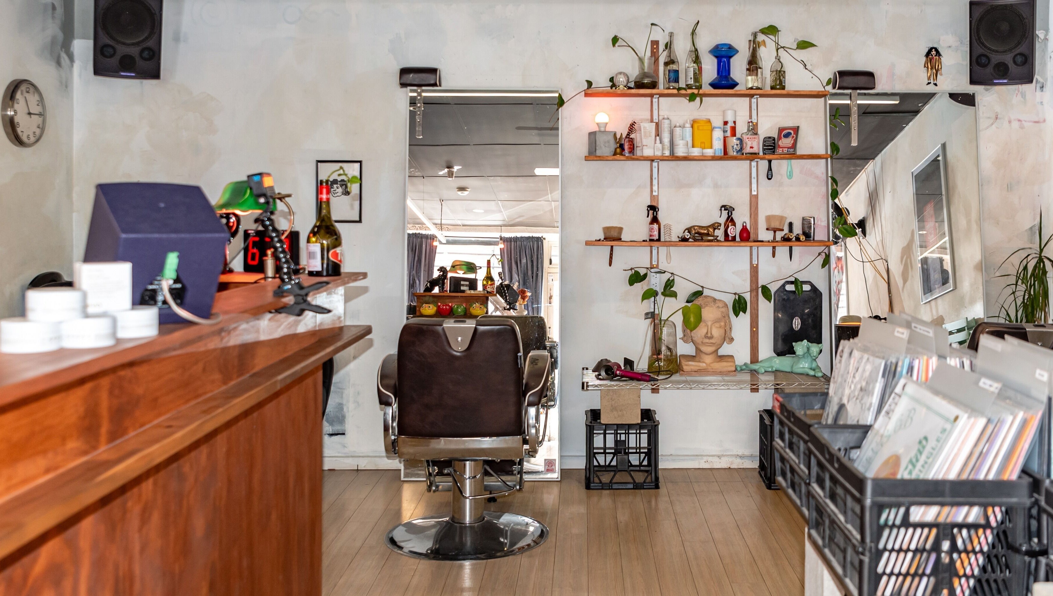 Cozy barber chair with vintage decor at The Royal Moody, Glenelg, South Australia, AU.
