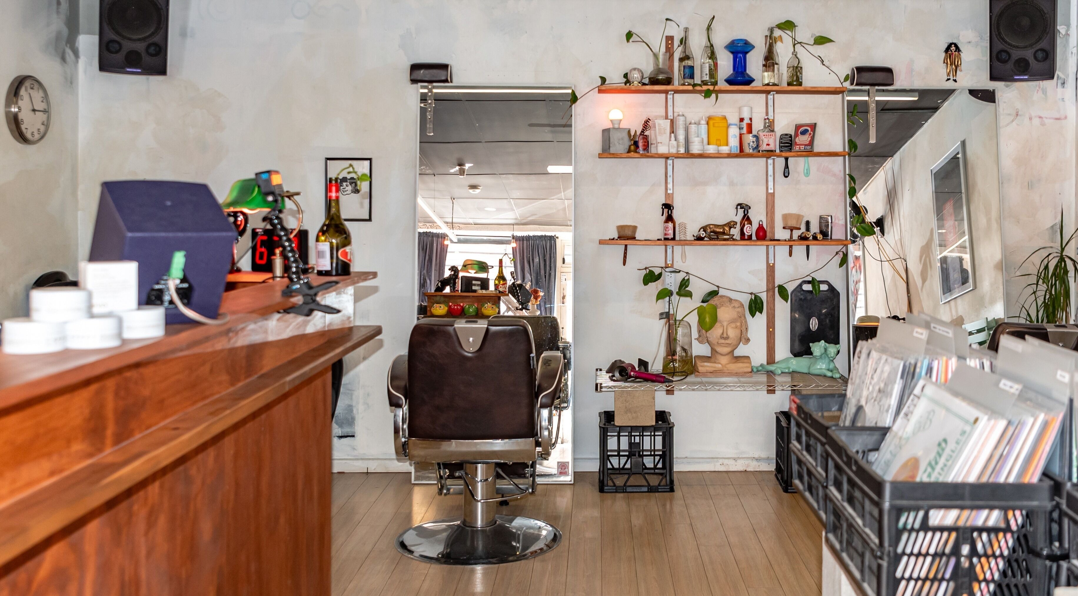 Cozy barber chair with vintage decor at The Royal Moody, Glenelg, South Australia, AU.