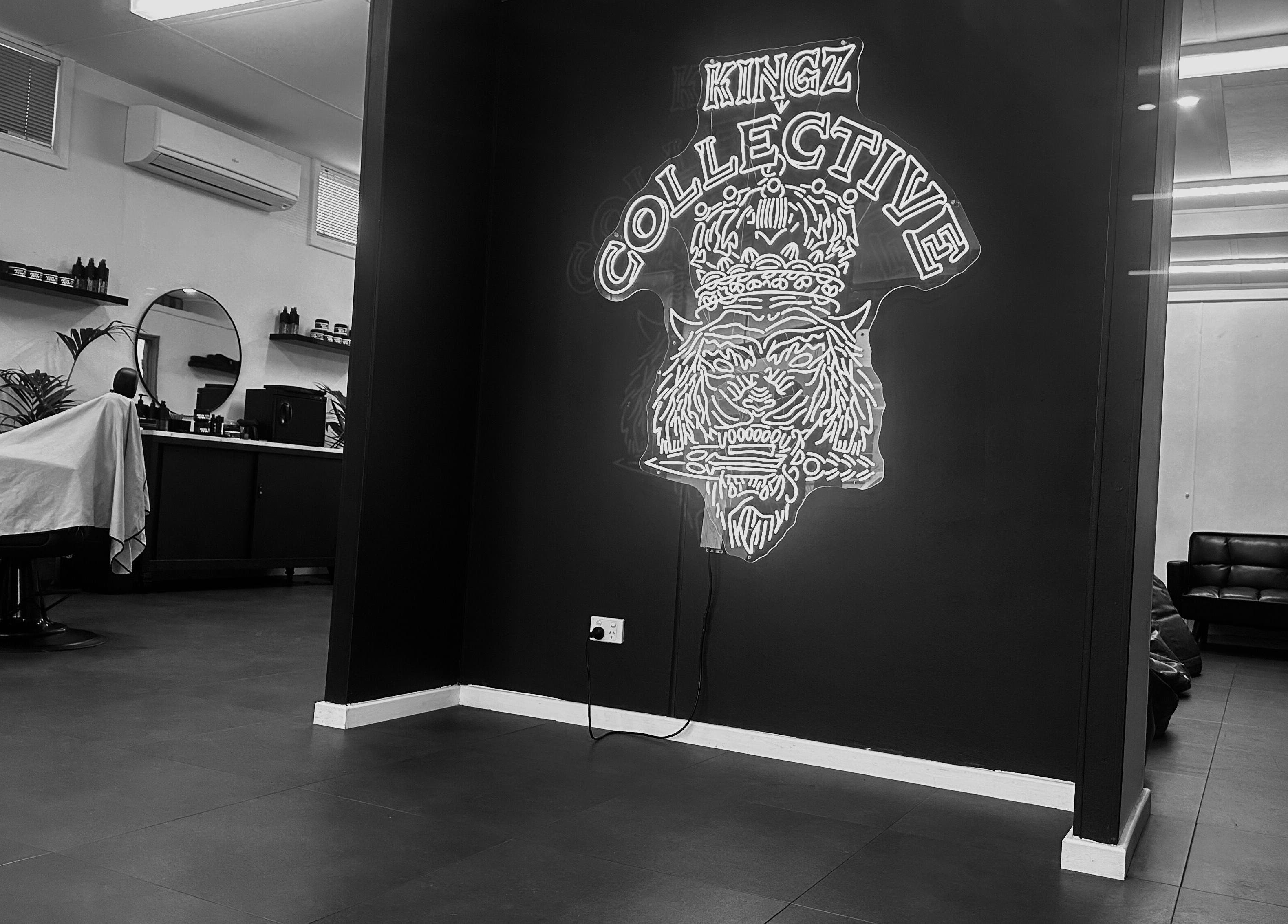 Interior of Kingz Collective in Manjimup, Western Australia, AU with a stylish neon tiger mural on the wall.