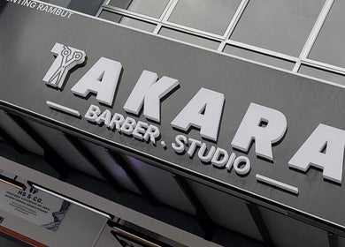 TAKARA BARBERSHOP signage at Puncak Alam, Selangor, MY, featuring modern and stylish design.