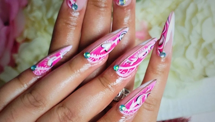 Intricate pink nail art design at Polished Perfection by Marilyn, Cape Town, Western Cape, ZA.
