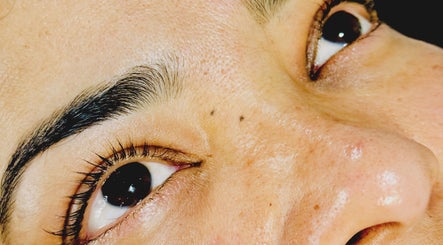 Close-up of perfectly shaped eyebrows at F & G Beauty, London, England, GB.