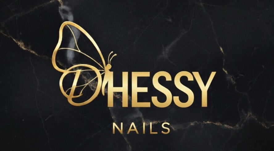 Logotipo Dhessy Nails com borboleta dourada em fundo preto. Vila Nova De Gaia, Porto, PT.