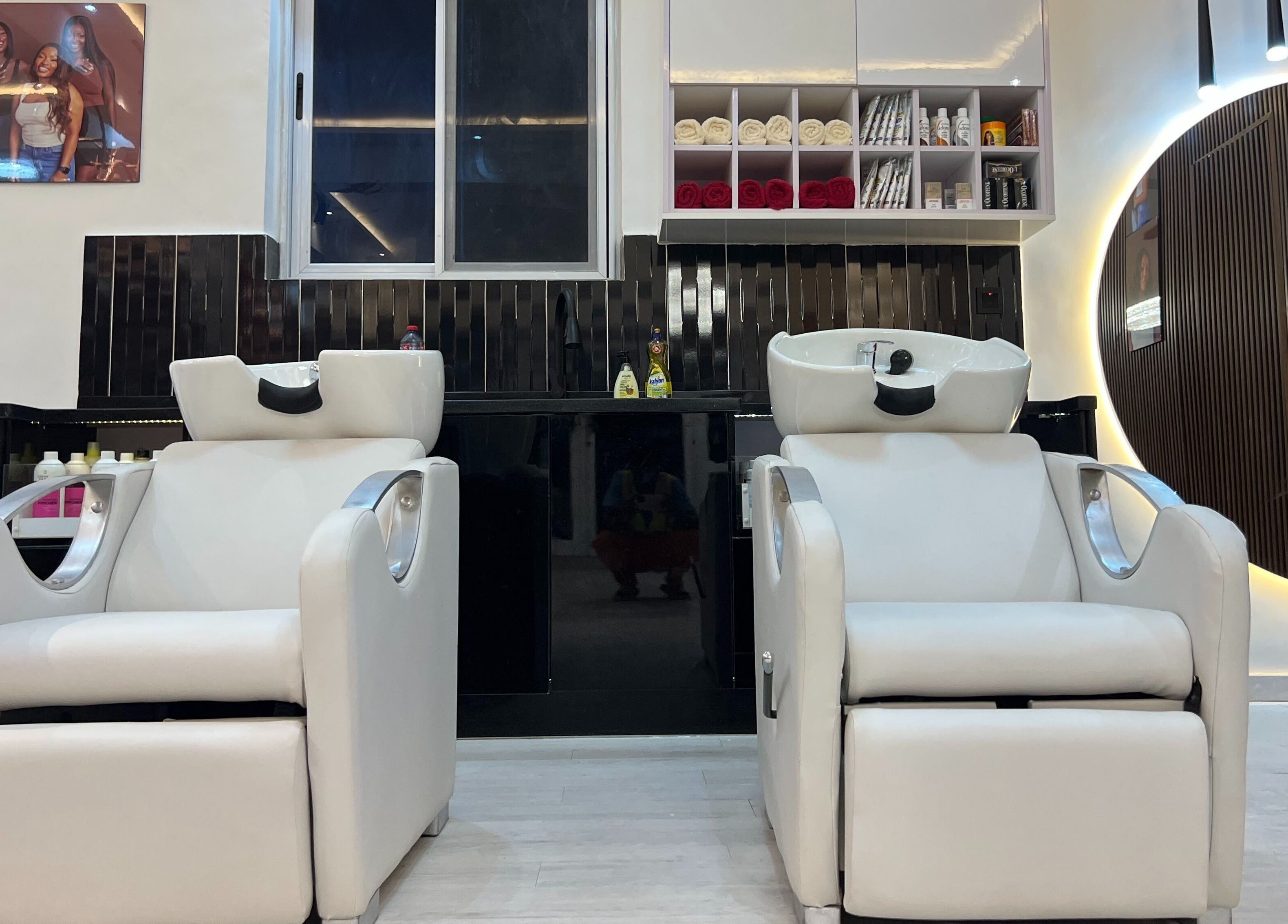 Modern salon washing stations at Wighub & Salon, Accra, Greater Accra Region, GH, showcasing sleek design.