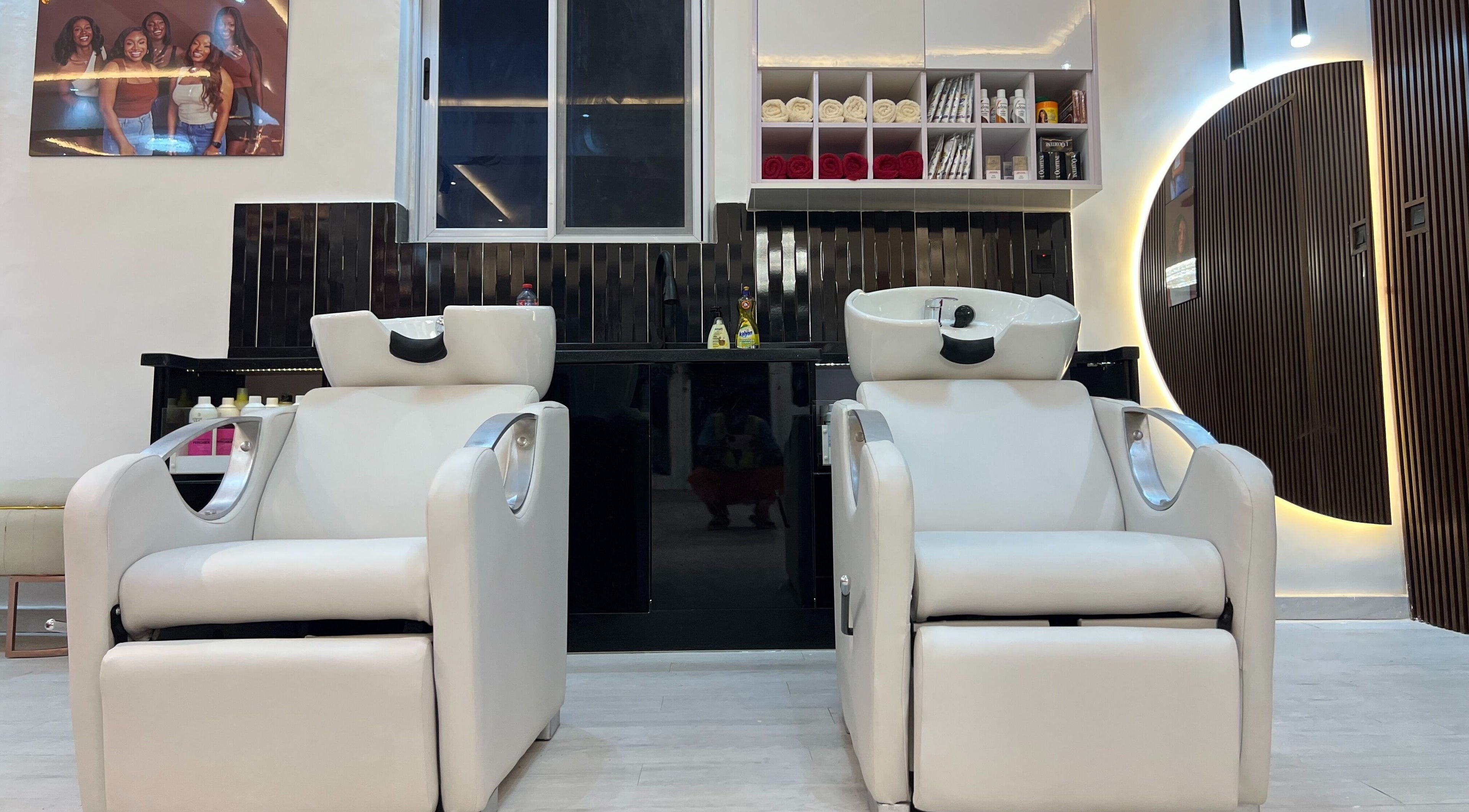 Modern salon washing stations at Wighub & Salon, Accra, Greater Accra Region, GH, showcasing sleek design.