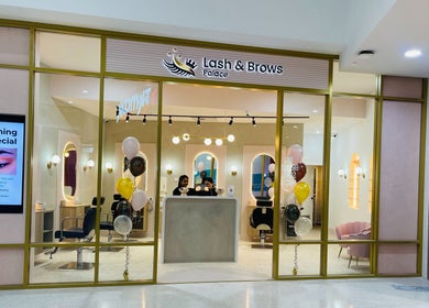 Entrance of Lash & Brows Palace in Clarkson, Western Australia, showcasing stylish interior and welcoming ambiance.