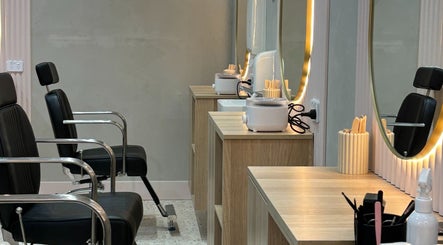 Elegant beauty station featuring black chairs at Lash & Brows Palace in Clarkson, Western Australia, AU.