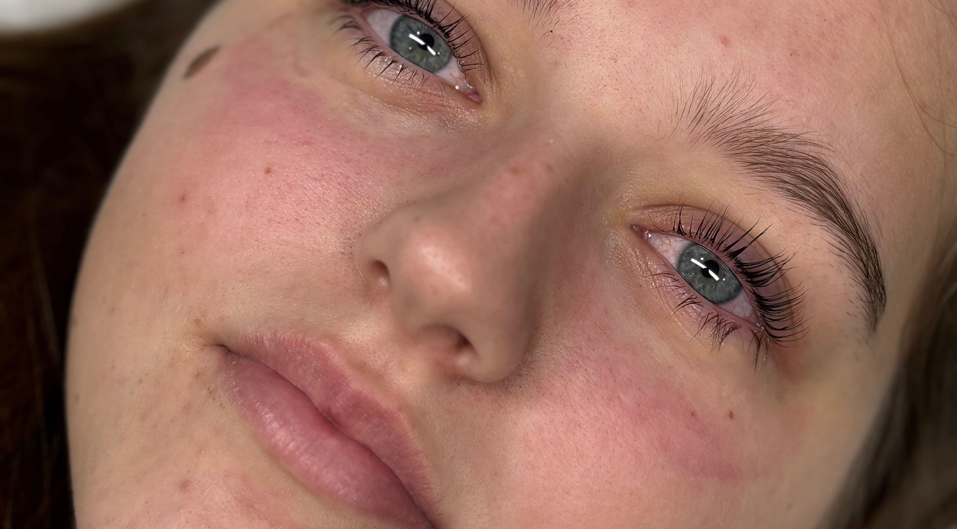 Close-up of eyelash enhancements at Lashes by Katie, Nantwich, England, GB.