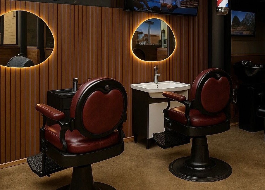 Elegant barber chairs at Tapperdon Barbershop, Rosebery, New South Wales, AU.