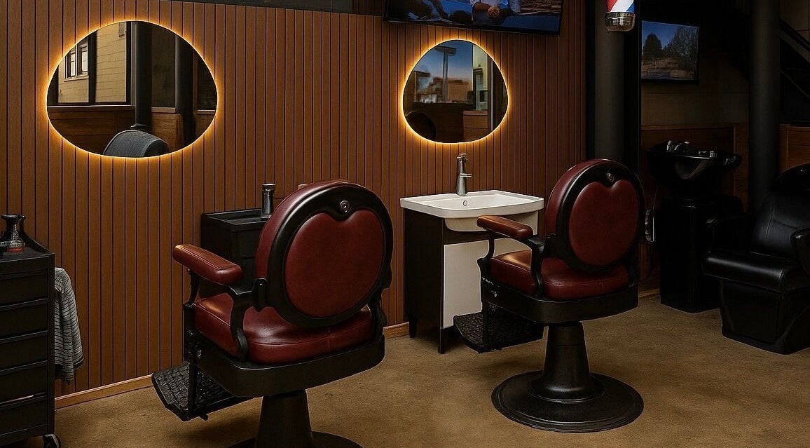 Elegant barber chairs at Tapperdon Barbershop, Rosebery, New South Wales, AU.