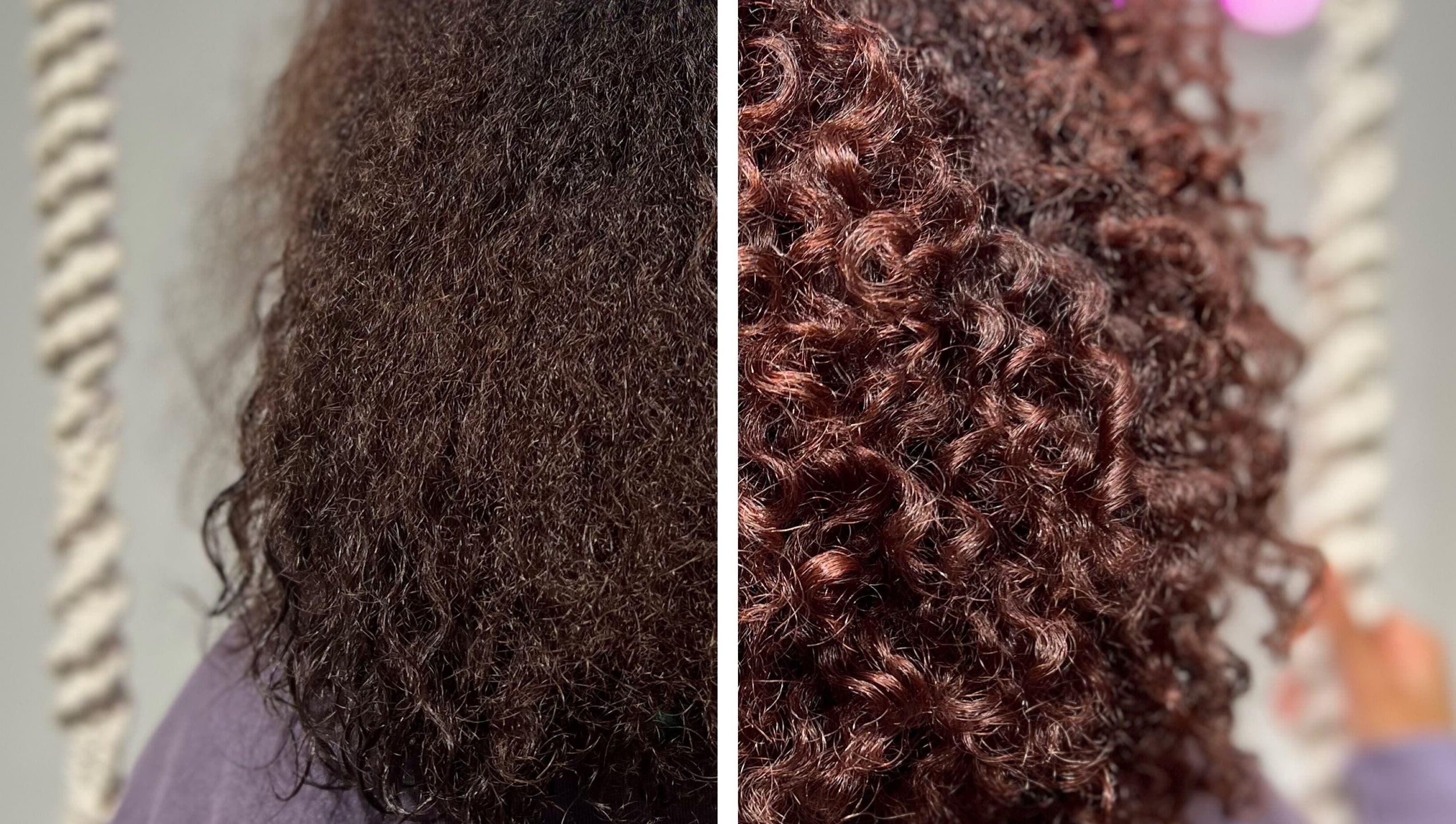 Avant-après des boucles revitalisées chez Nothing’s permanent à Montpellier, Occitanie, FR.