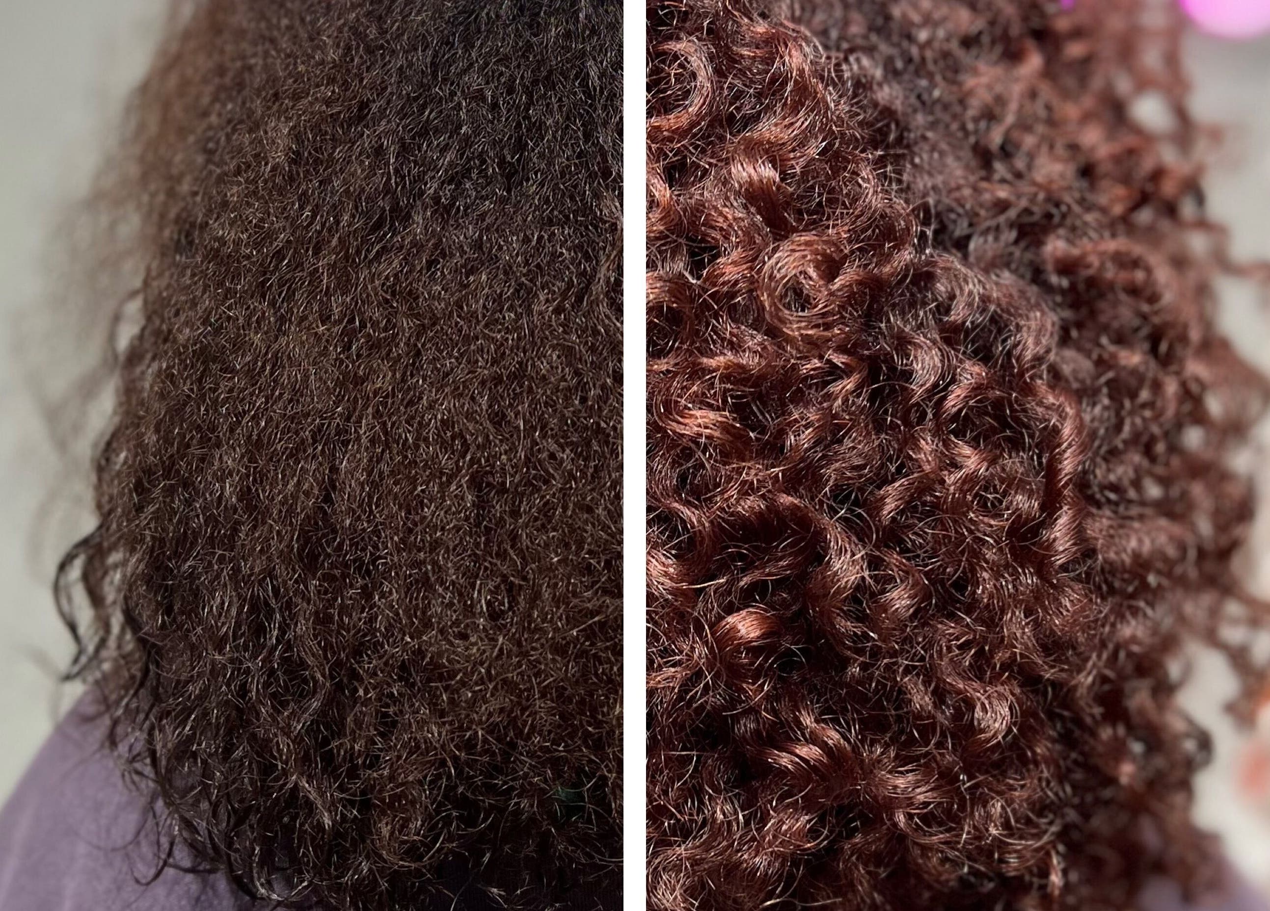 Avant-après des boucles revitalisées chez Nothing’s permanent à Montpellier, Occitanie, FR.
