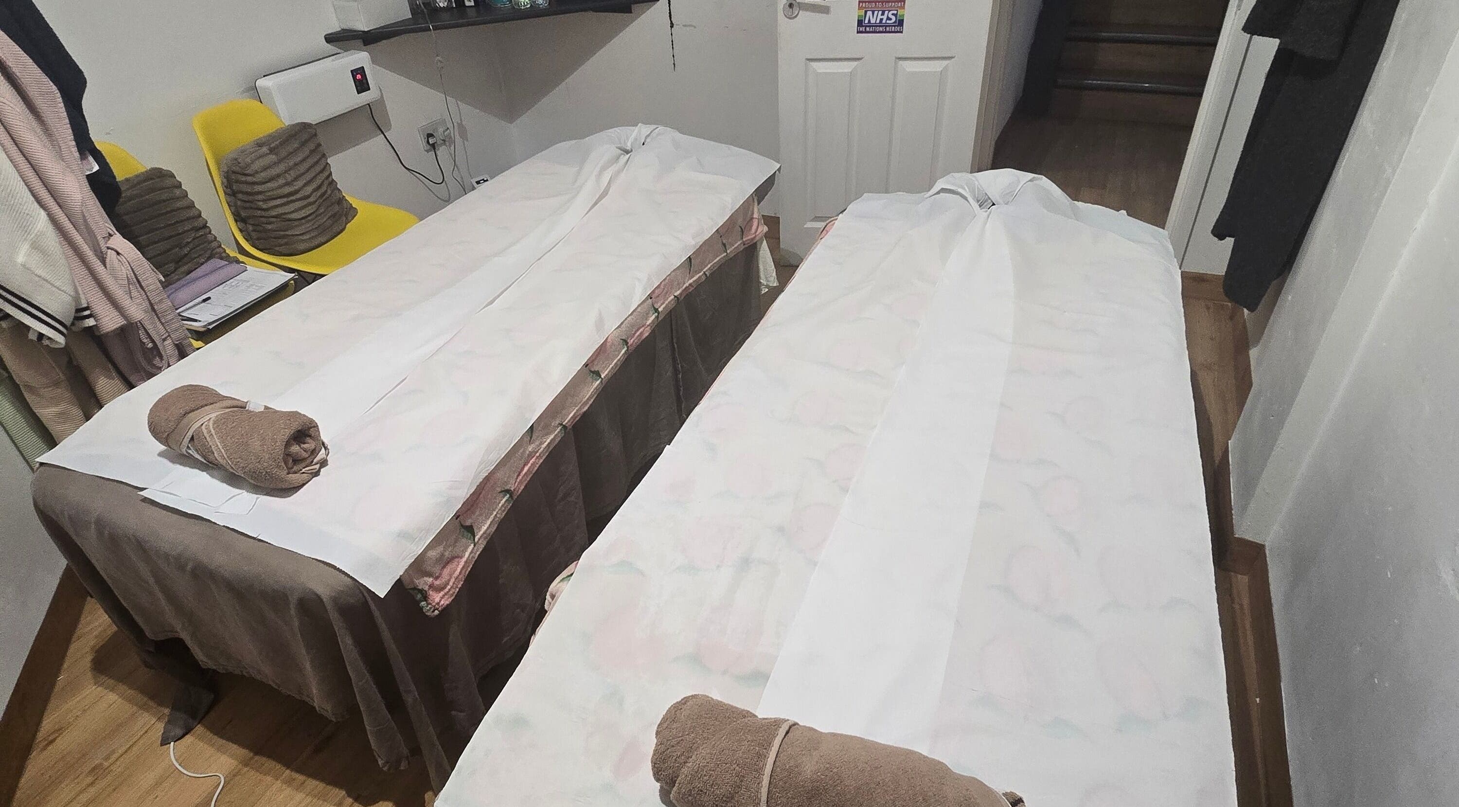 Tranquil massage room with twin tables at WS Thai Table Massage, Croydon, England, GB.