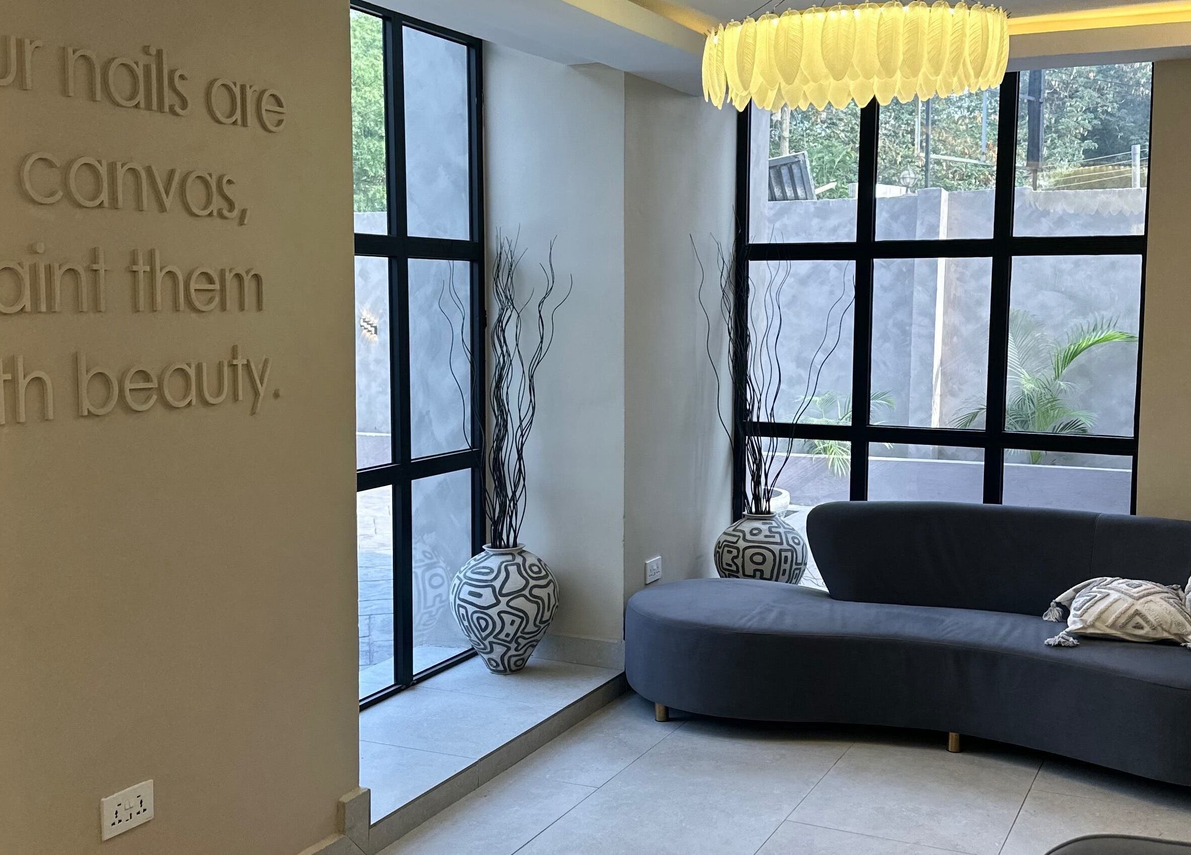 Chic seating area at Polish’d Nails and Beauty Bar, Accra, Greater Accra Region, GH.