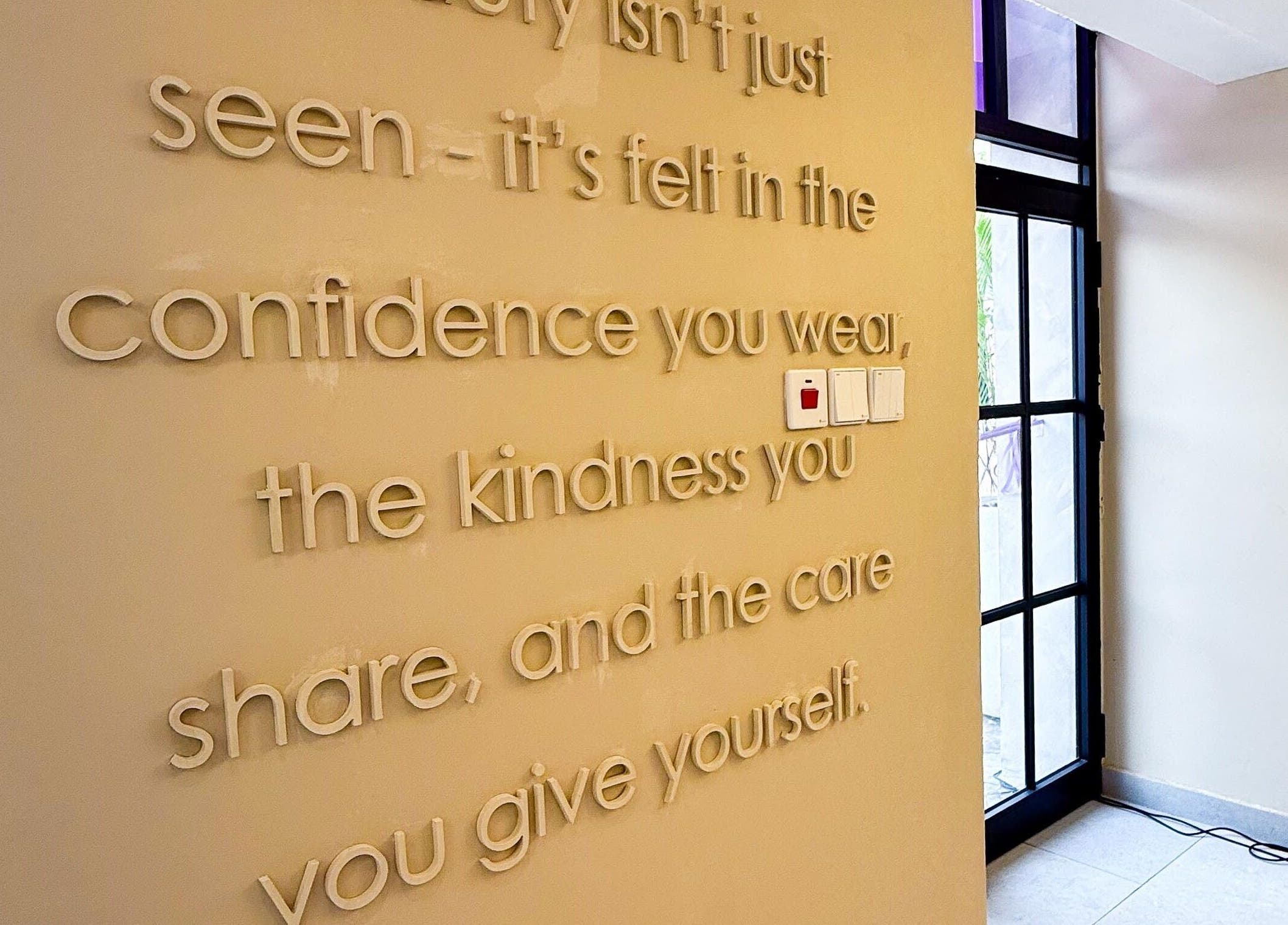 Inspiring wall art at Polish’d Nails and Beauty Bar, Accra, Greater Accra Region, GH, enhances the tranquil ambiance.