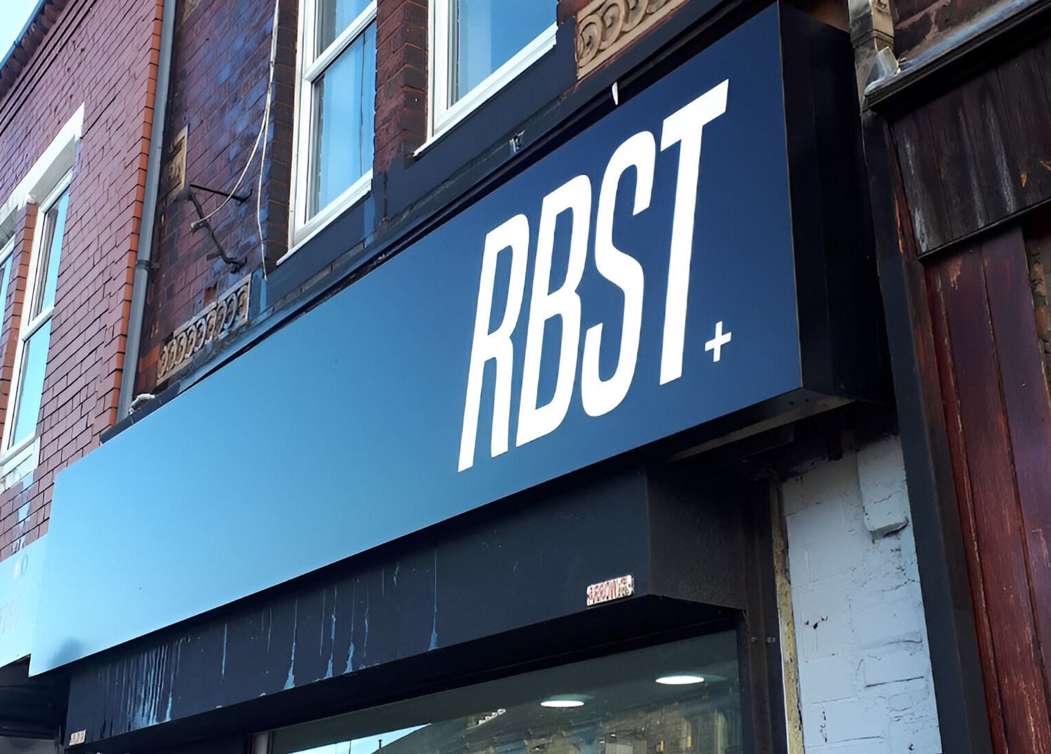 RBST+ Barber Shop exterior sign in Horwich, England, GB.