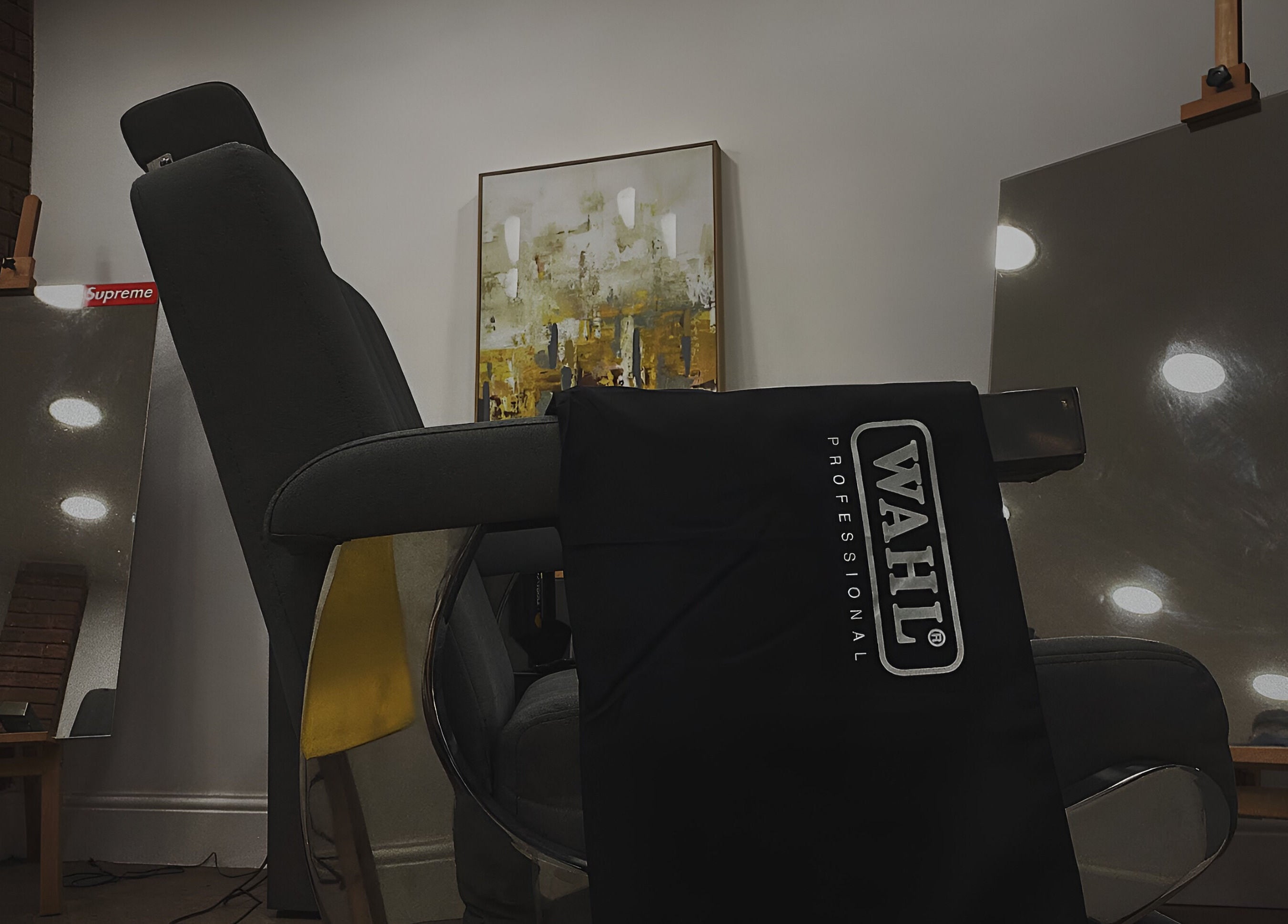 Stylish barber chair at RBST+ Barber Shop in Horwich, England, GB, showcasing a sleek and modern interior.