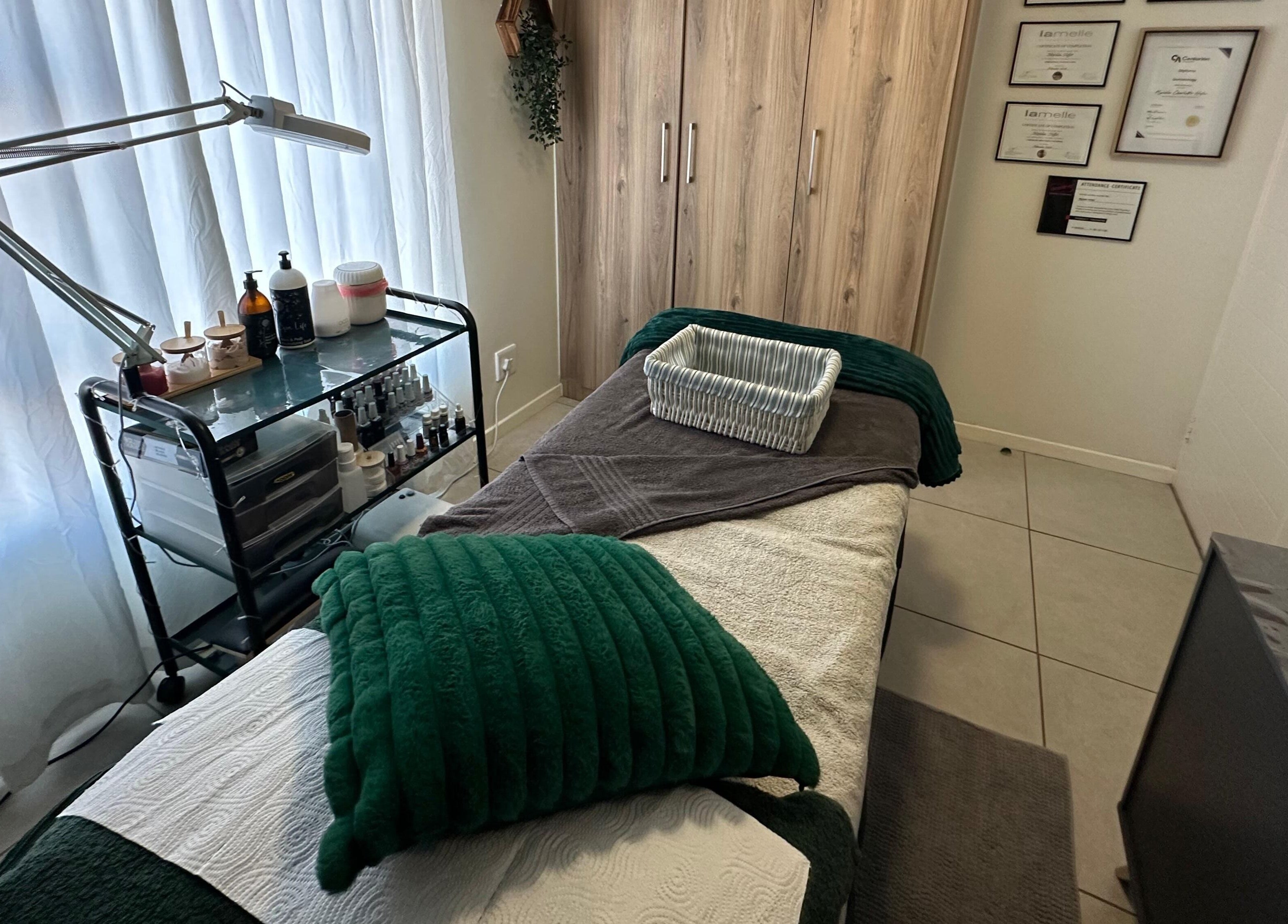 Spa treatment room at XODERM, Centurion, Gauteng, ZA, showcasing a serene and inviting atmosphere.