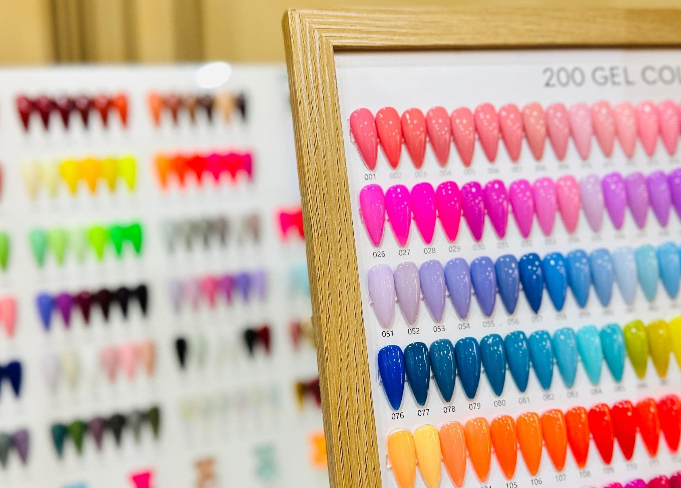 A vibrant display of 200 gel nail colors at Raquel’s Wennappuwa, Wennappuwa, North Western Province, LK.